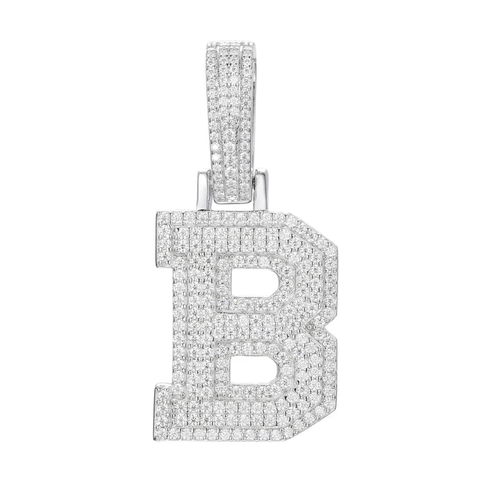 COLGANTE DE LETRA INICIAL A - Z MOISSANITA VVS - ORO BLANCO - PLATA 925 - Bling del Barrio