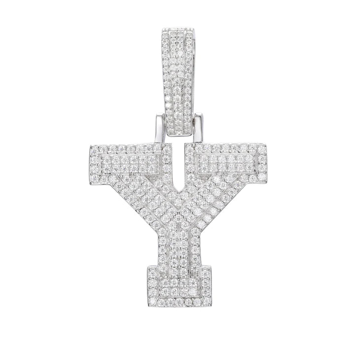COLGANTE DE LETRA INICIAL A - Z MOISSANITA VVS - ORO BLANCO - PLATA 925 - Bling del Barrio
