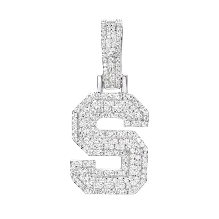 COLGANTE DE LETRA INICIAL A - Z MOISSANITA VVS - ORO BLANCO - PLATA 925 - Bling del Barrio