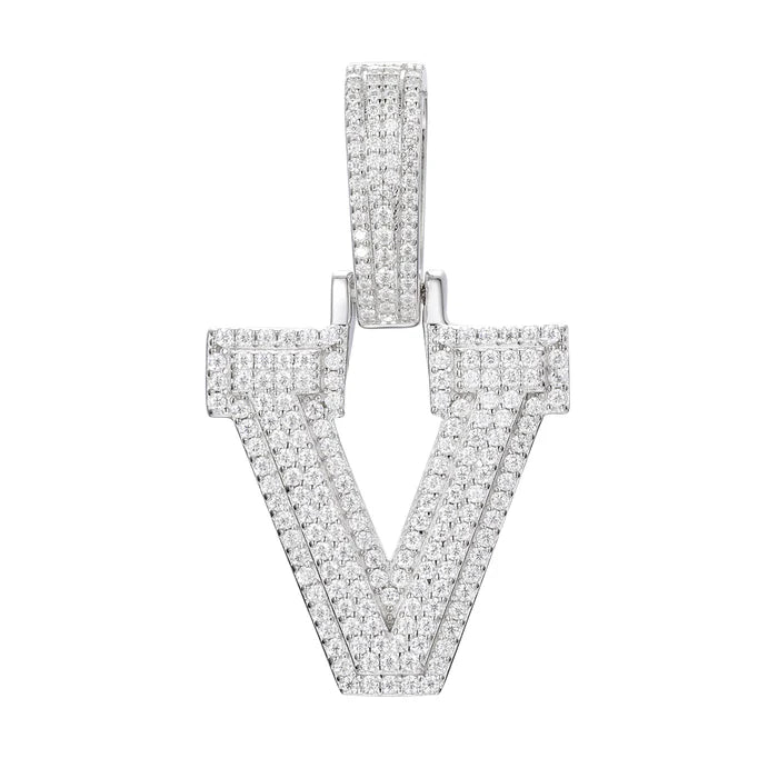 COLGANTE DE LETRA INICIAL A - Z MOISSANITA VVS - ORO BLANCO - PLATA 925 - Bling del Barrio
