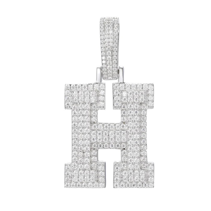 COLGANTE DE LETRA INICIAL A - Z MOISSANITA VVS - ORO BLANCO - PLATA 925 - Bling del Barrio