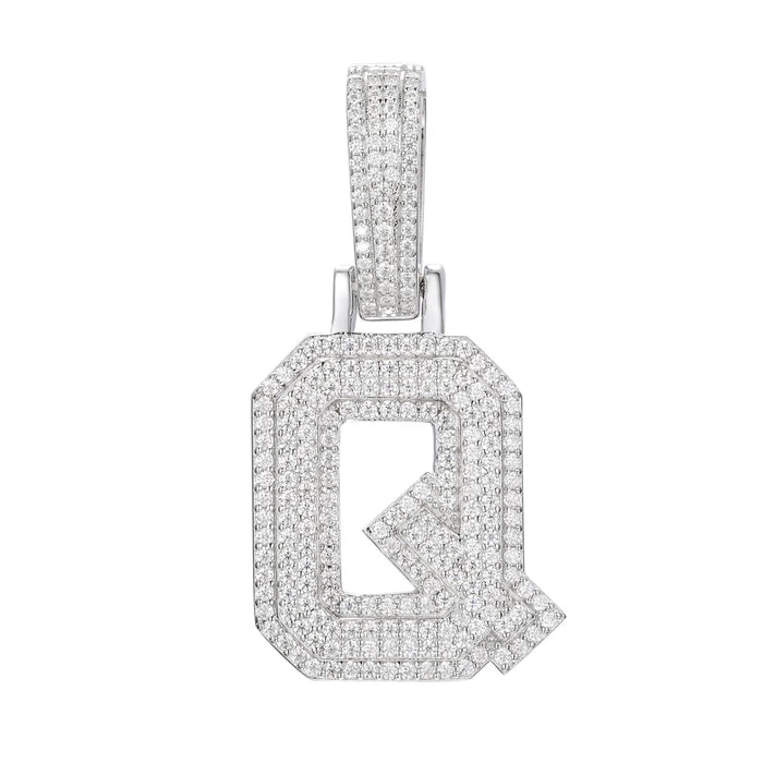 COLGANTE DE LETRA INICIAL A - Z MOISSANITA VVS - ORO BLANCO - PLATA 925 - Bling del Barrio