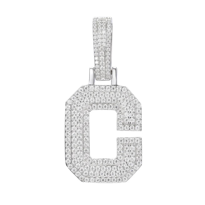 COLGANTE DE LETRA INICIAL A - Z MOISSANITA VVS - ORO BLANCO - PLATA 925 - Bling del Barrio
