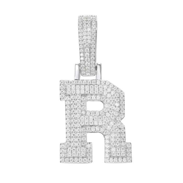 COLGANTE DE LETRA INICIAL A - Z MOISSANITA VVS - ORO BLANCO - PLATA 925 - Bling del Barrio