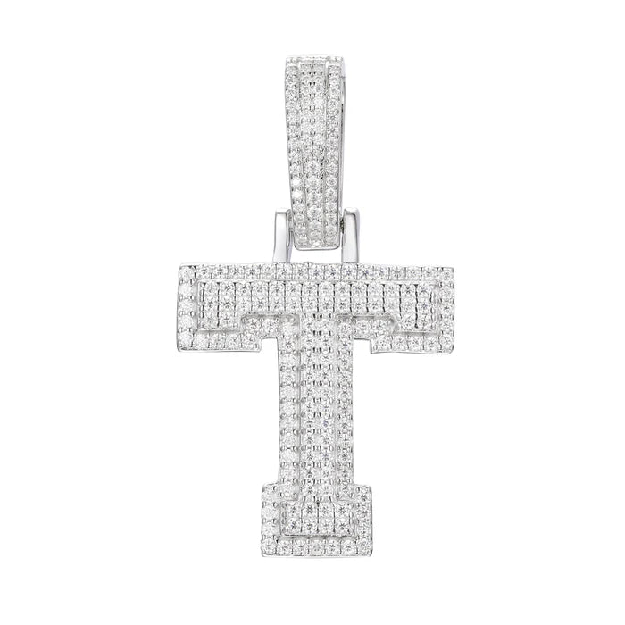 COLGANTE DE LETRA INICIAL A - Z MOISSANITA VVS - ORO BLANCO - PLATA 925 - Bling del Barrio