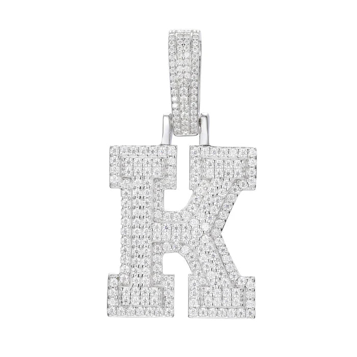 COLGANTE DE LETRA INICIAL A - Z MOISSANITA VVS - ORO BLANCO - PLATA 925 - Bling del Barrio