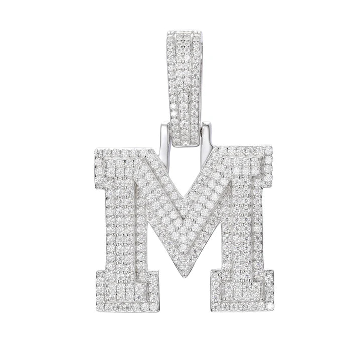 COLGANTE DE LETRA INICIAL A - Z MOISSANITA VVS - ORO BLANCO - PLATA 925 - Bling del Barrio
