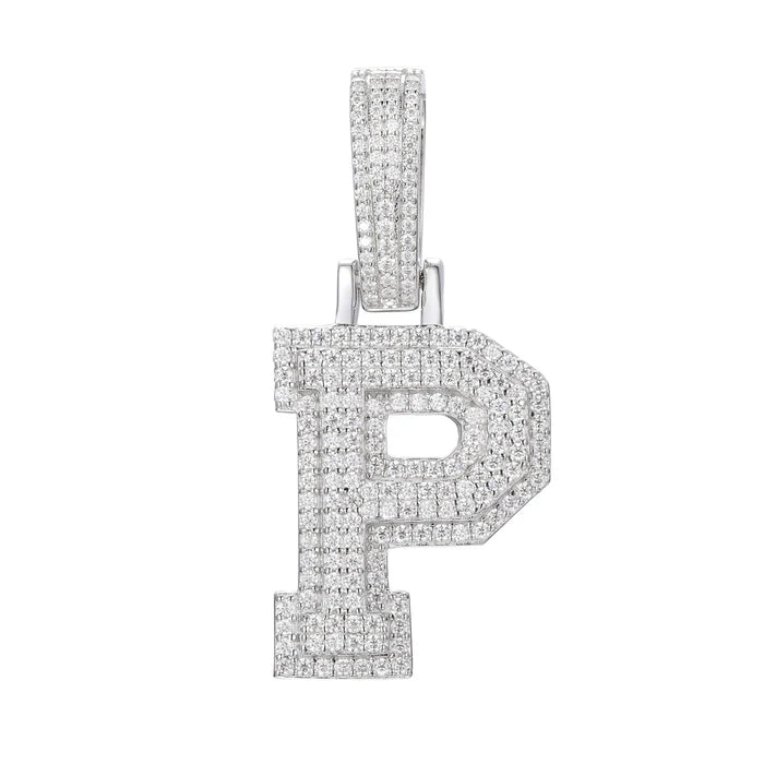 COLGANTE DE LETRA INICIAL A - Z MOISSANITA VVS - ORO BLANCO - PLATA 925 - Bling del Barrio