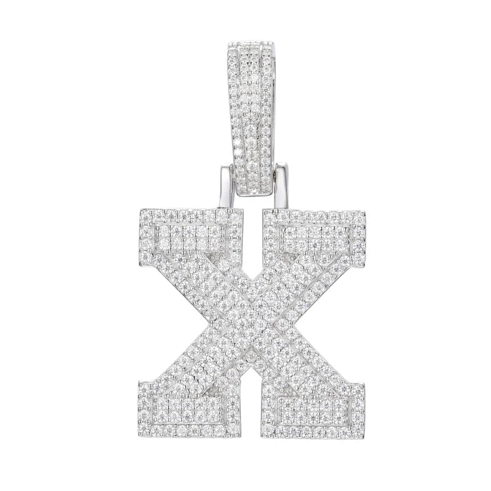 COLGANTE DE LETRA INICIAL A - Z MOISSANITA VVS - ORO BLANCO - PLATA 925 - Bling del Barrio