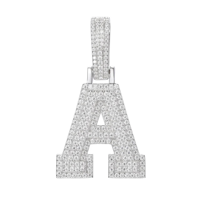 COLGANTE DE LETRA INICIAL A - Z MOISSANITA VVS - ORO BLANCO - PLATA 925 - Bling del Barrio