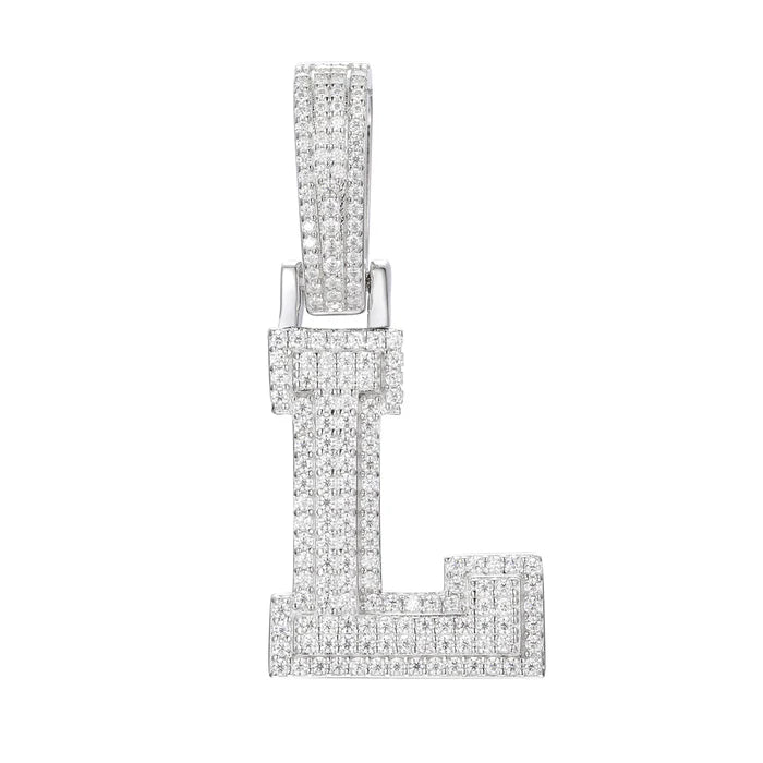 COLGANTE DE LETRA INICIAL A - Z MOISSANITA VVS - ORO BLANCO - PLATA 925 - Bling del Barrio