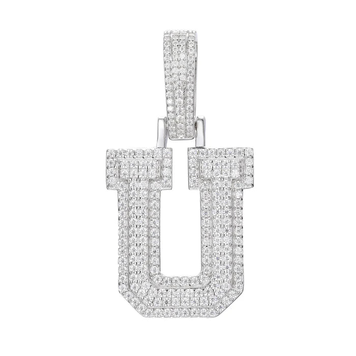 COLGANTE DE LETRA INICIAL A - Z MOISSANITA VVS - ORO BLANCO - PLATA 925 - Bling del Barrio