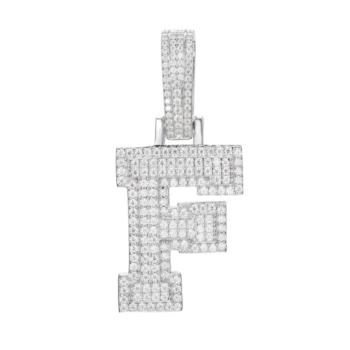 COLGANTE DE LETRA INICIAL A - Z MOISSANITA VVS - ORO BLANCO - PLATA 925 - Bling del Barrio