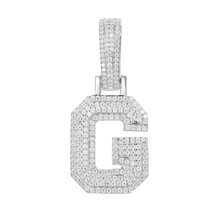 COLGANTE DE LETRA INICIAL A - Z MOISSANITA VVS - ORO BLANCO - PLATA 925 - Bling del Barrio