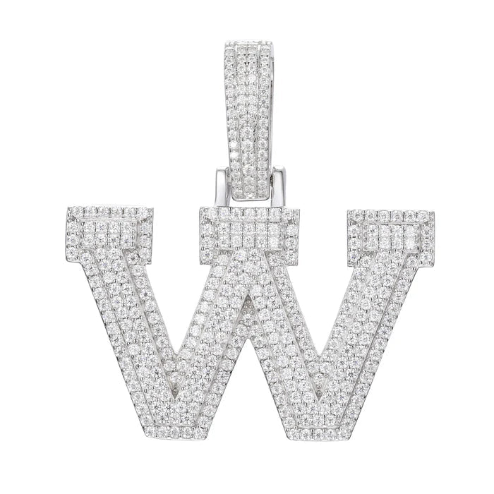 COLGANTE DE LETRA INICIAL A - Z MOISSANITA VVS - ORO BLANCO - PLATA 925 - Bling del Barrio