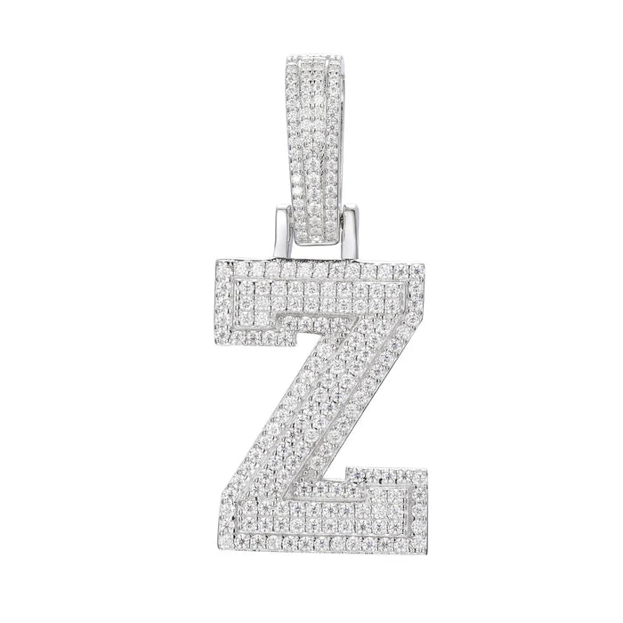 COLGANTE DE LETRA INICIAL A - Z MOISSANITA VVS - ORO BLANCO - PLATA 925 - Bling del Barrio