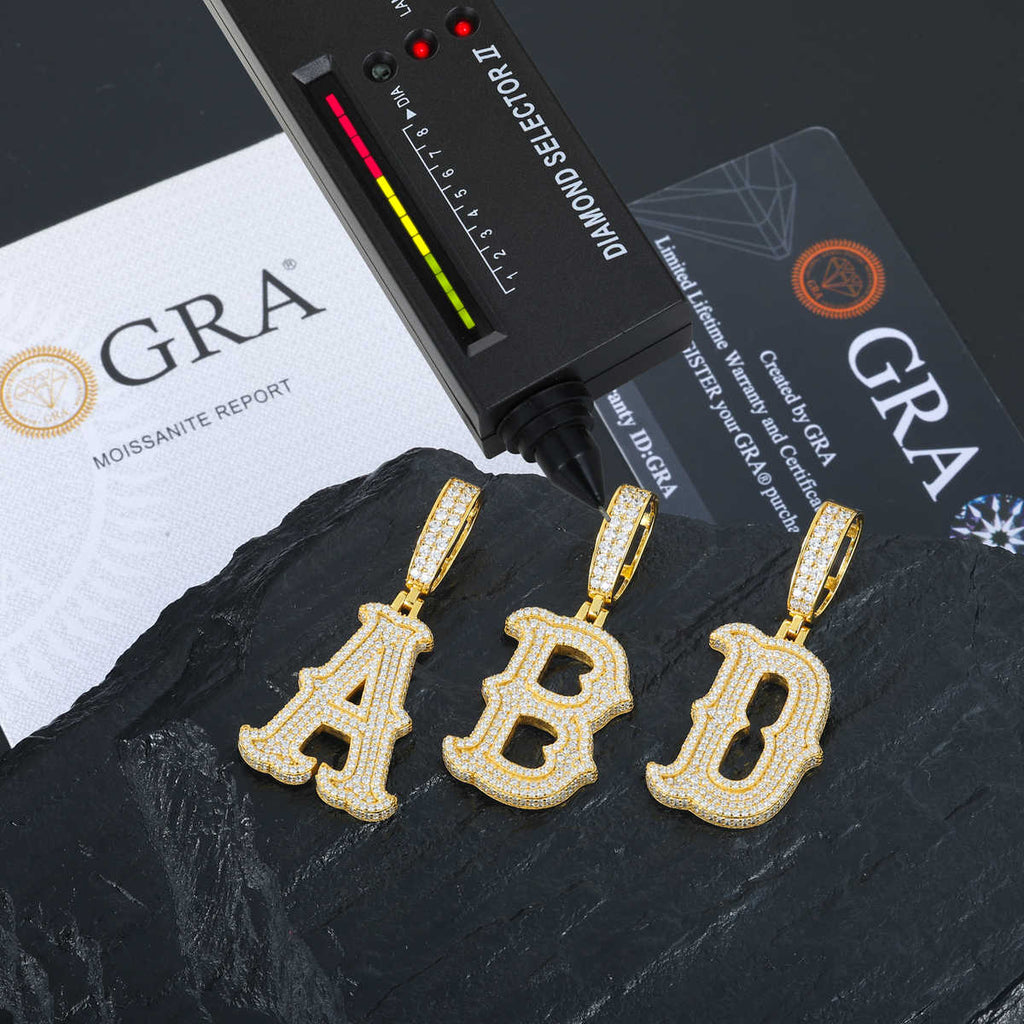 COLGANTE DE LETRA INICIAL A - Z MOISSANITA VVS - PLATA 925 - ORO BLANCO/ORO - Bling del Barrio