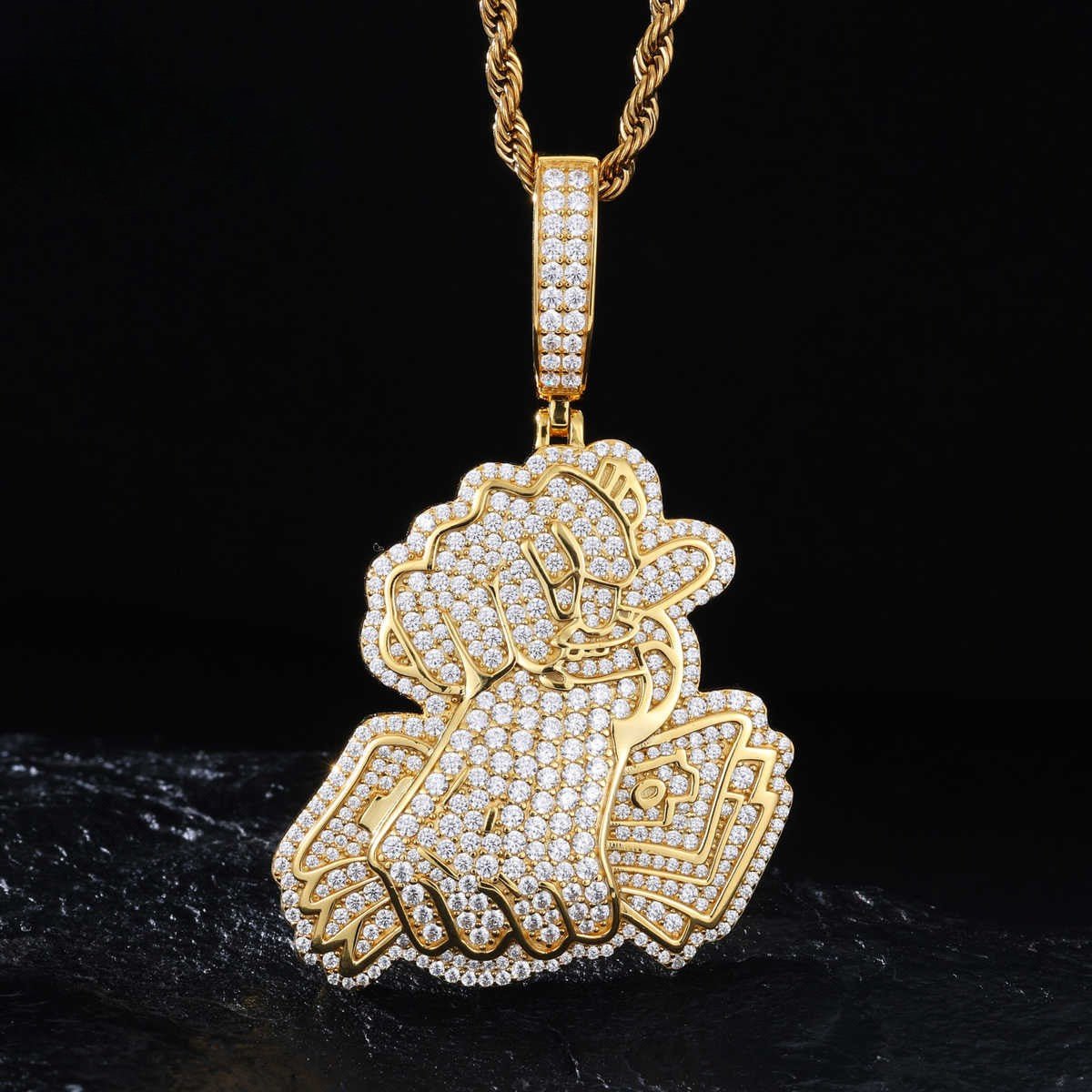 COLGANTE DE MANO CON DÓLARES MOISSANITA VVS 925 - ORO BLANCO/ORO - Bling del Barrio