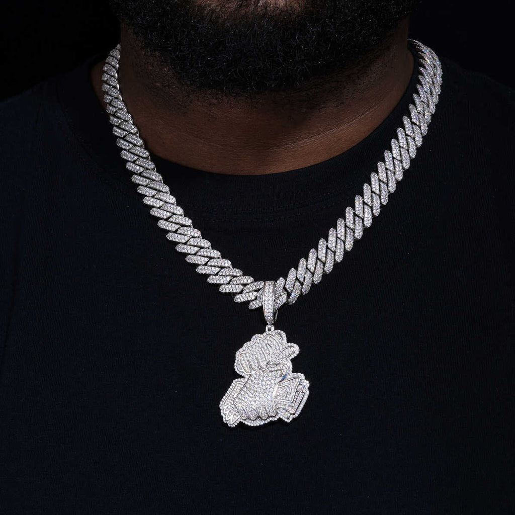 COLGANTE DE MANO CON DÓLARES MOISSANITA VVS 925 - ORO BLANCO/ORO - Bling del Barrio