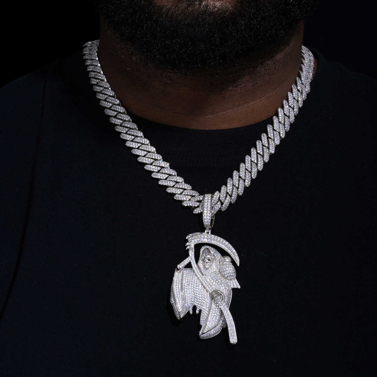 COLGANTE DE MOISSANITA VVS 925 GRIM REAPER - ORO/ORO BLANCO - Bling del Barrio