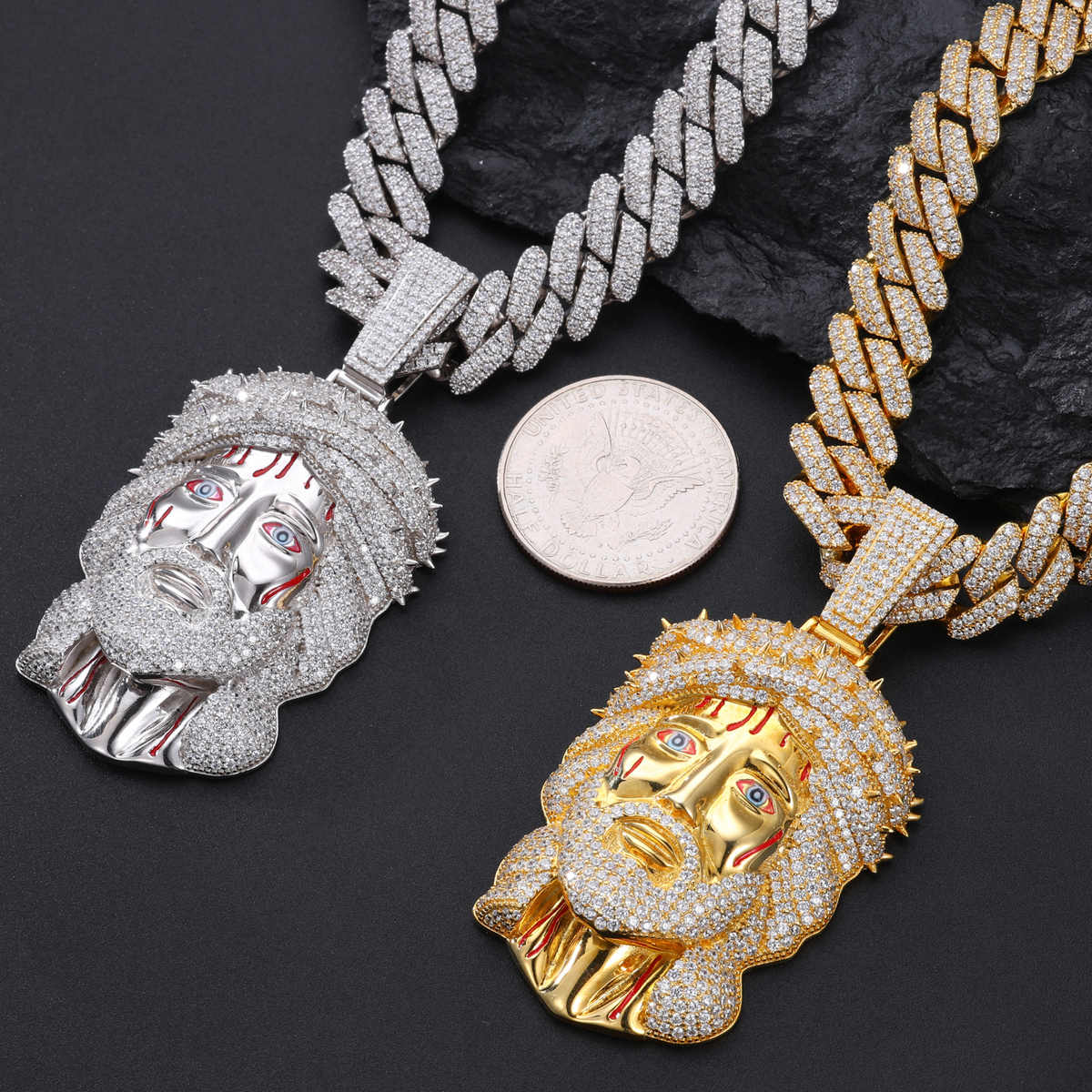 COLGANTE DE MOISSANITA VVS CABEZA DE JESÚS CON CORONA DE ESPINAS - PLATA 925 - ORO BLANCO/ORO - Bling del Barrio