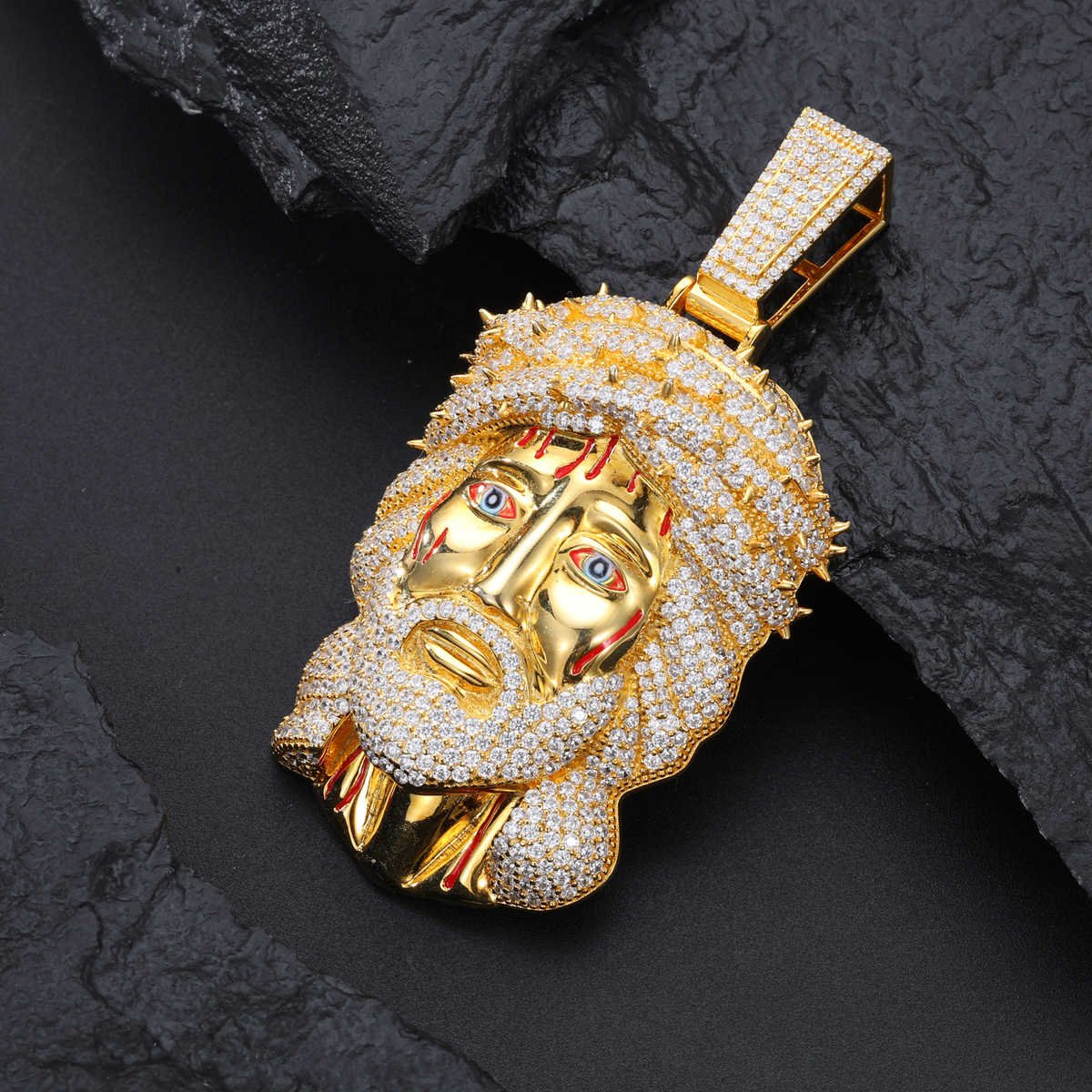 COLGANTE DE MOISSANITA VVS CABEZA DE JESÚS CON CORONA DE ESPINAS - PLATA 925 - ORO BLANCO/ORO - Bling del Barrio