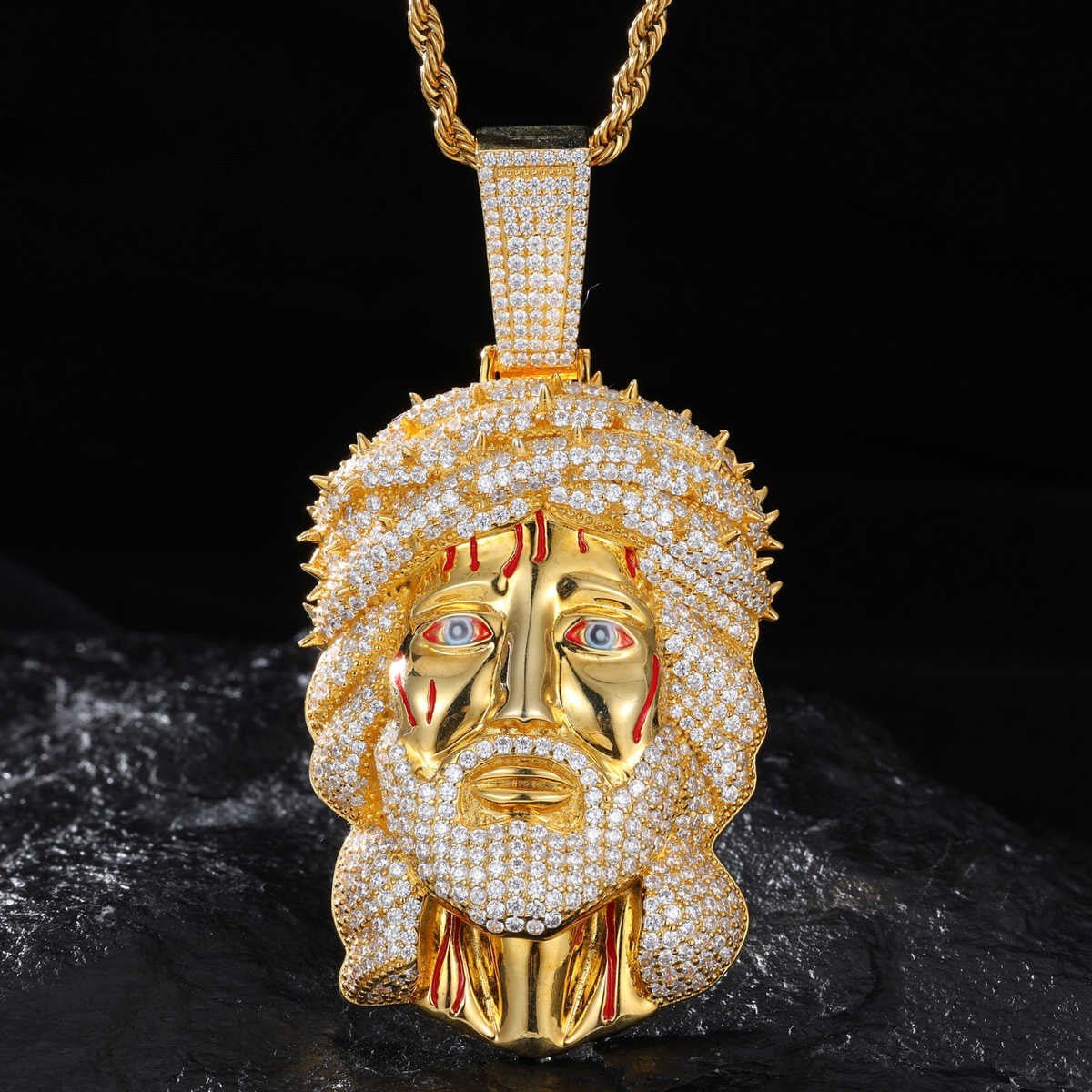 COLGANTE DE MOISSANITA VVS CABEZA DE JESÚS CON CORONA DE ESPINAS - PLATA 925 - ORO BLANCO/ORO - Bling del Barrio