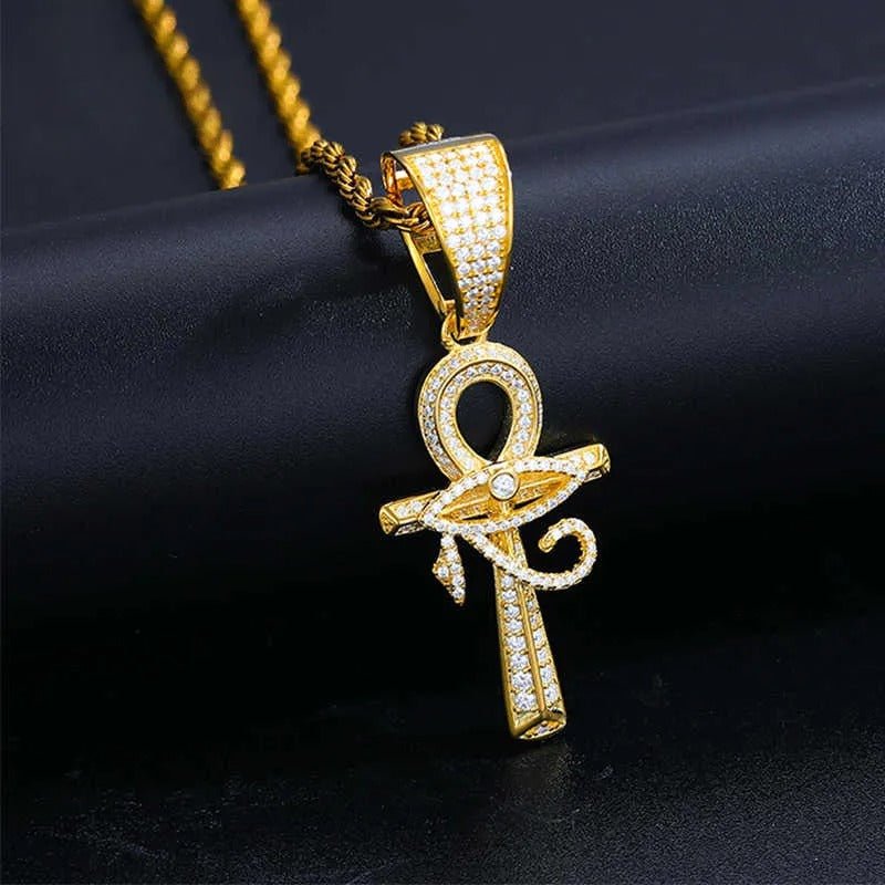 COLGANTE DE OJO TURCO CON CRUZ DE MOISSANITA VVS - PLATA 925 - ORO - Bling del Barrio