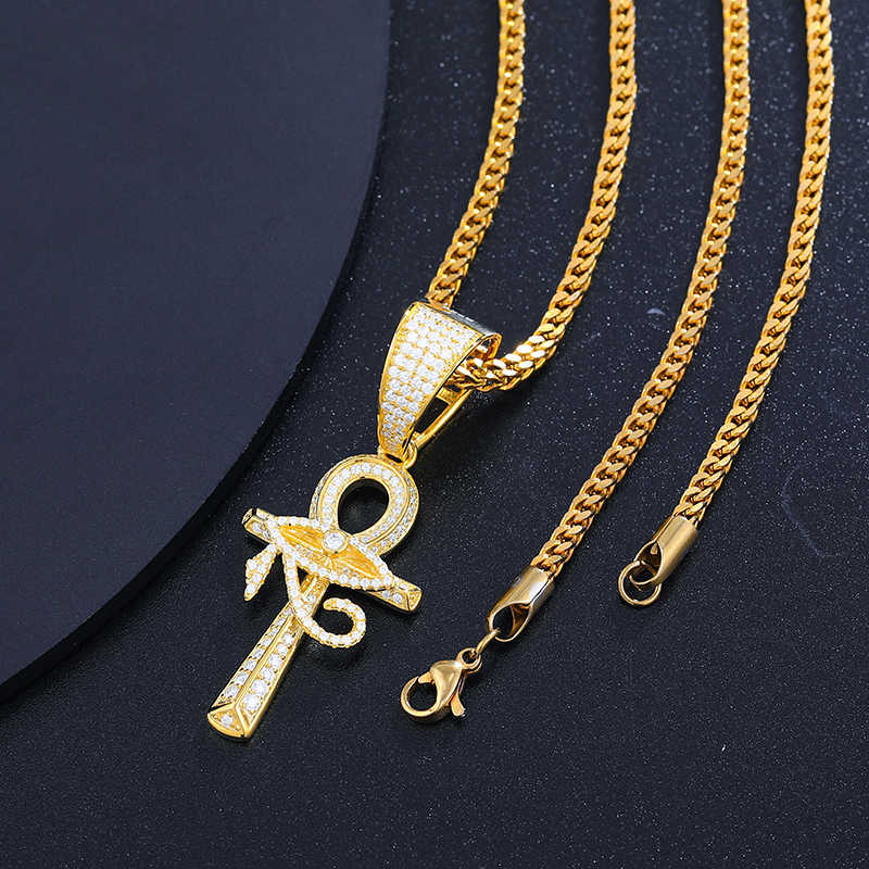 COLGANTE DE OJO TURCO CON CRUZ DE MOISSANITA VVS - PLATA 925 - ORO - Bling del Barrio
