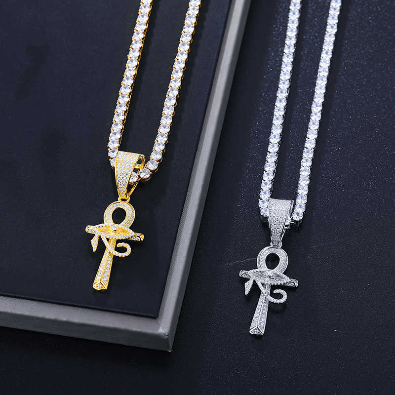 COLGANTE DE OJO TURCO CON CRUZ DE MOISSANITA VVS - PLATA 925 - ORO - Bling del Barrio