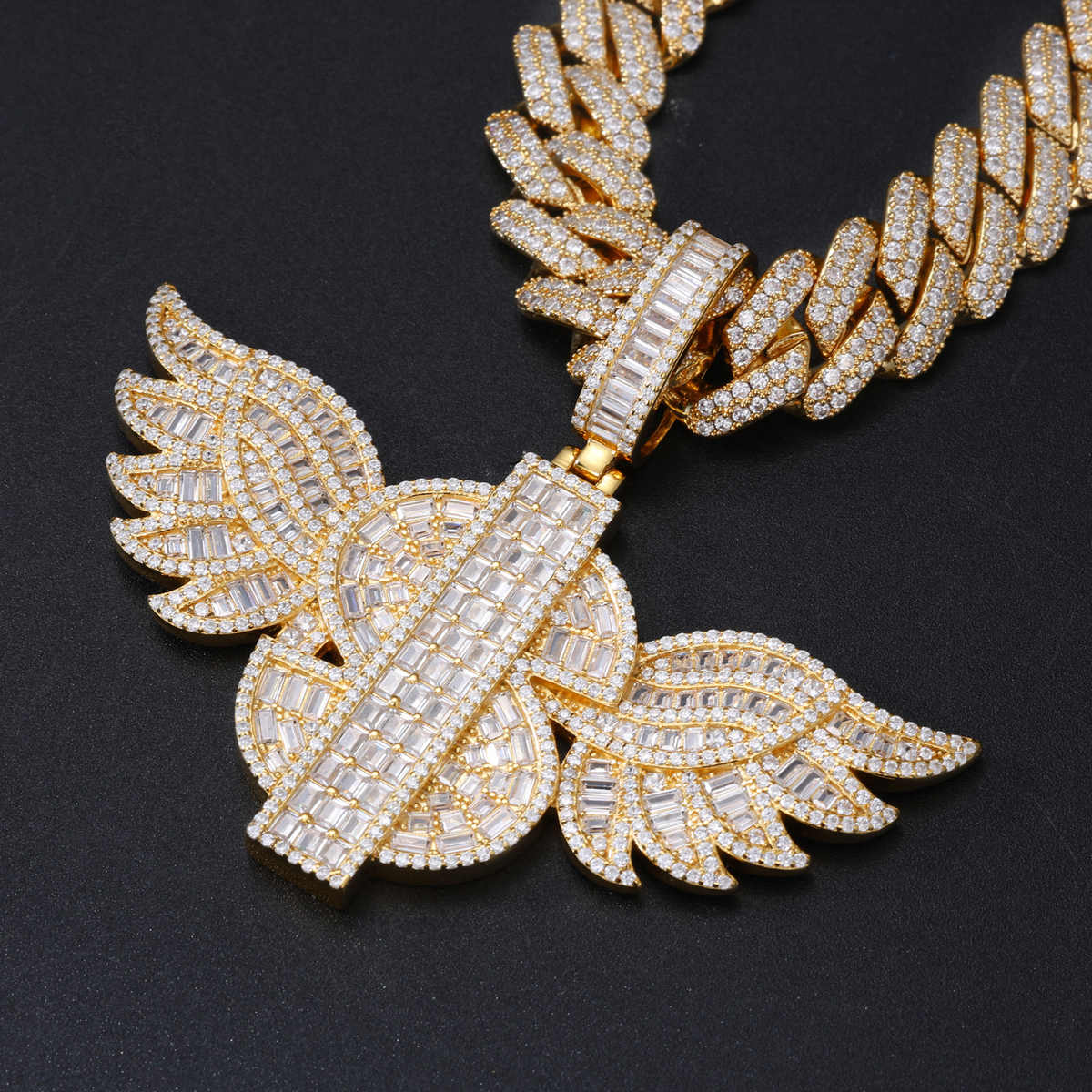 COLGANTE DOLLAR WINGS CON MOISSANITA VVS EN PLATA 925 - ORO BLANCO/ORO - Bling del Barrio