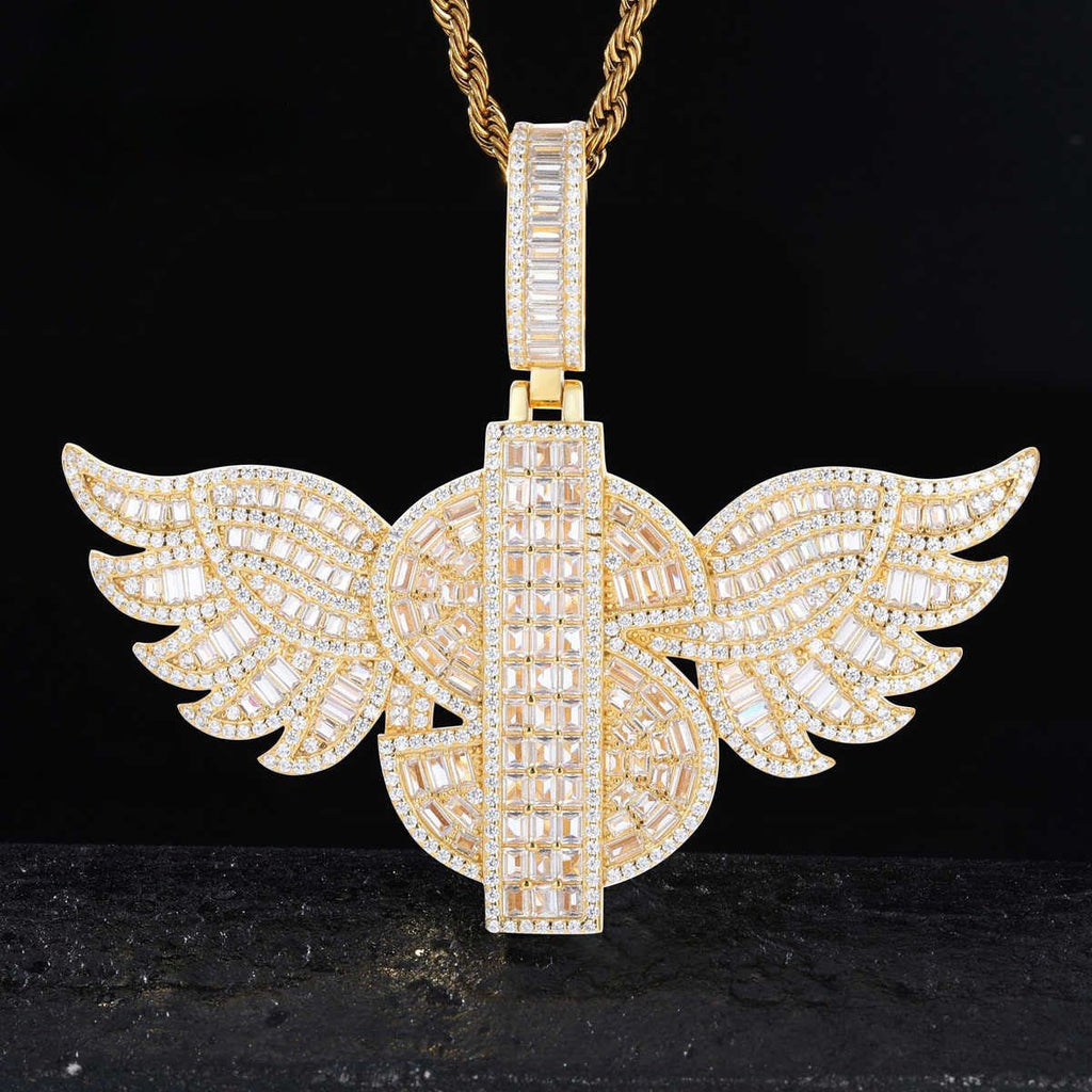 COLGANTE DOLLAR WINGS CON MOISSANITA VVS EN PLATA 925 - ORO BLANCO/ORO - Bling del Barrio