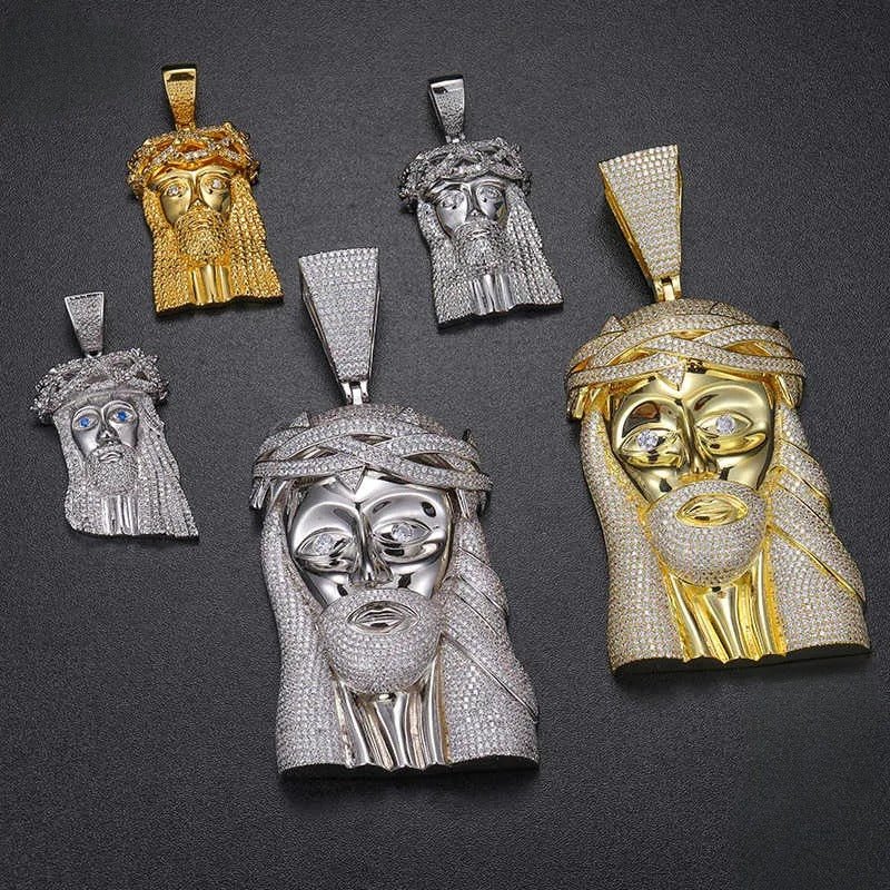 COLGANTE GRANDE DE CABEZA DE JESÚS EN MOISSANITA VVS - PLATA 925 - ORO - Bling del Barrio