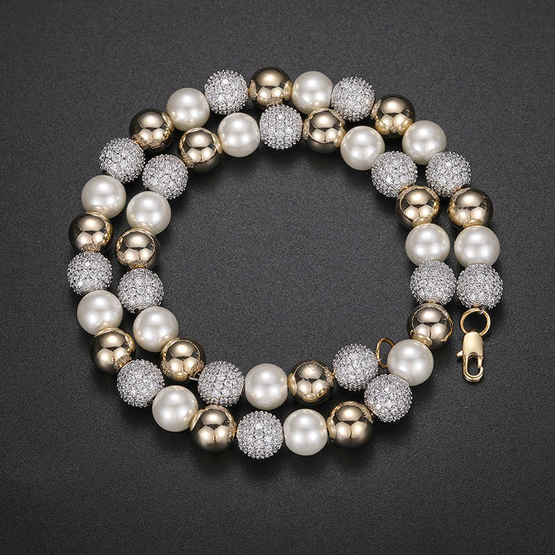 COLLAR DE PERLAS Y CIRCONES DE 10mm - Bling del Barrio