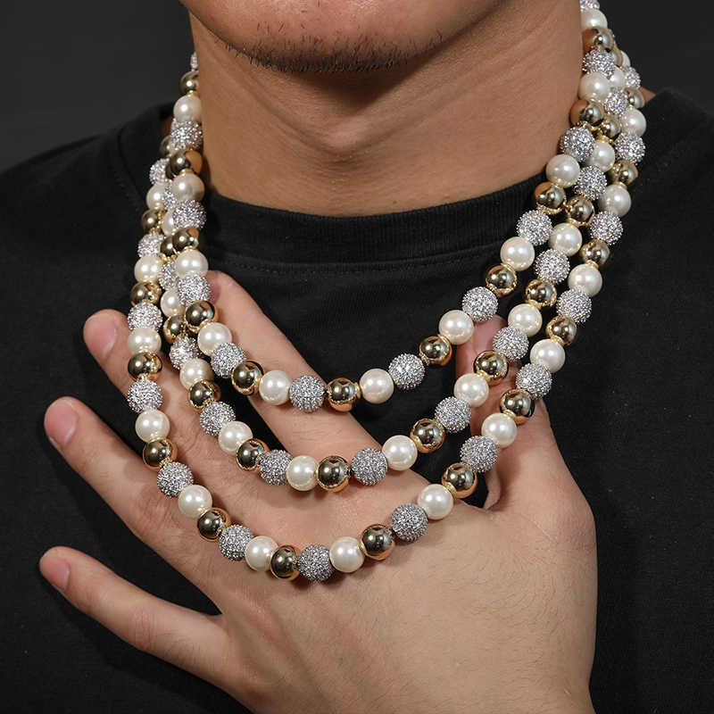 COLLAR DE PERLAS Y CIRCONES DE 10mm - Bling del Barrio