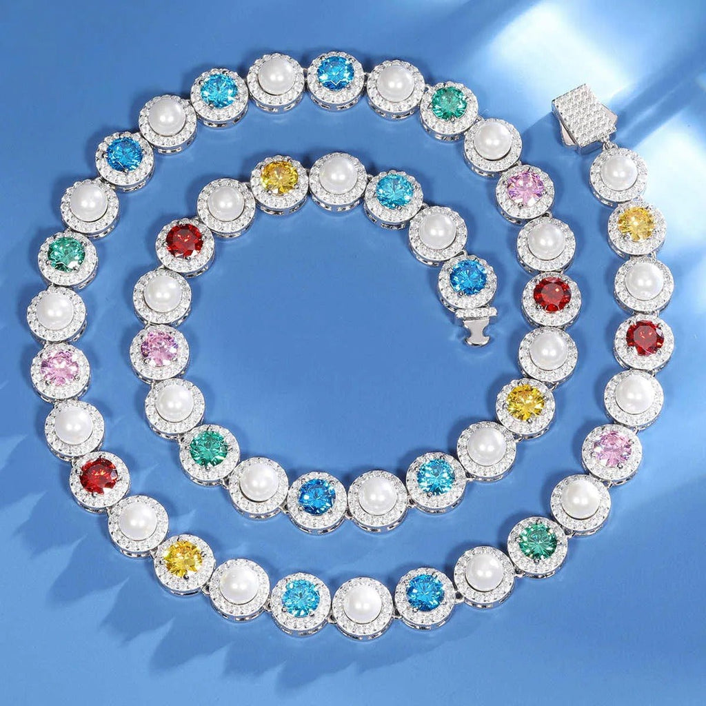 COLLAR MOISSANITA COLOREADA VVS Y PERLA DE AGUA DULCE - PLATA 925 - Bling del Barrio