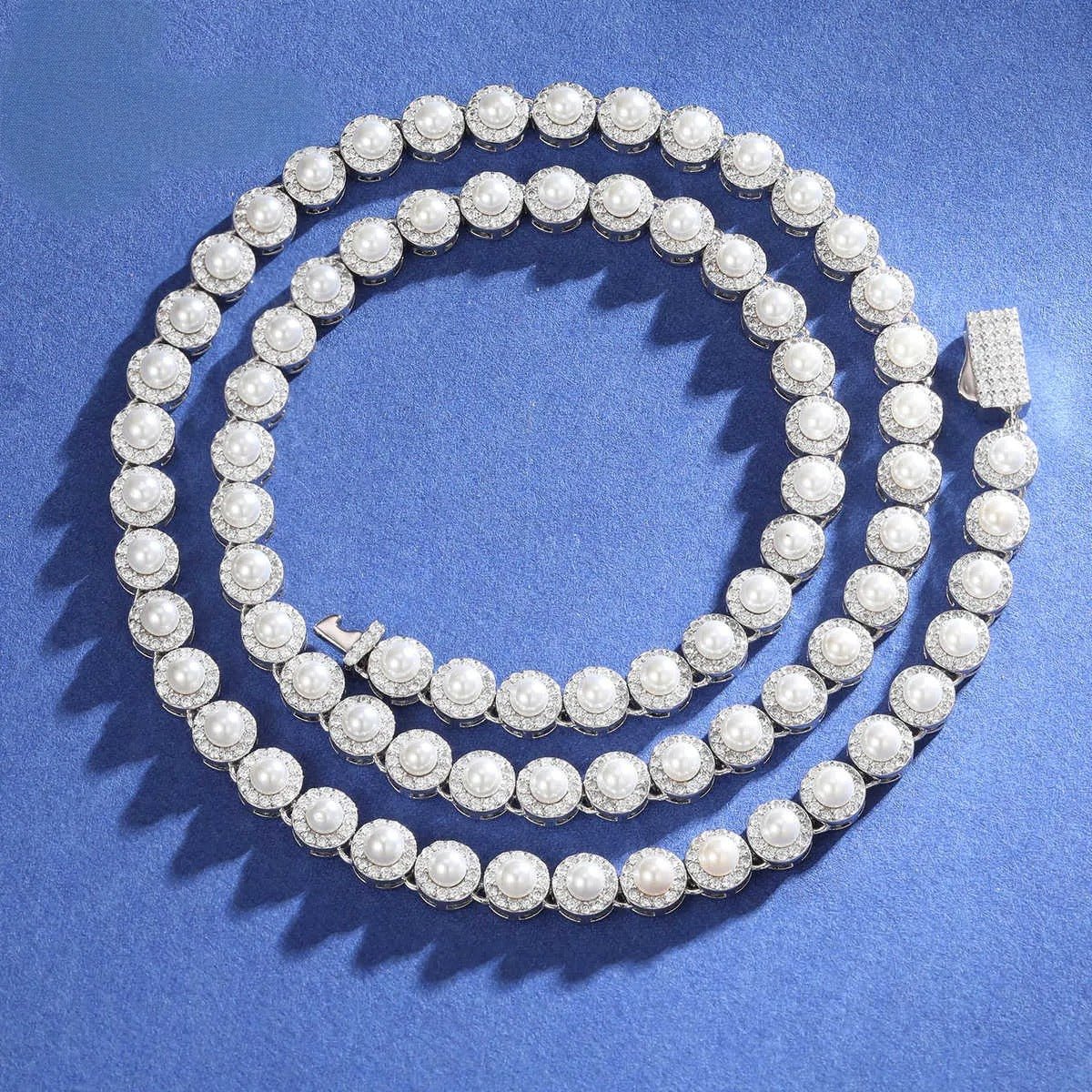 COLLAR MOISSANITA VVS Y PERLA DE AGUA DULCE 6mm - PLATA 925 - ORO BLANCO - Bling del Barrio