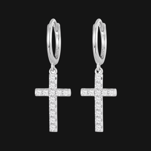 PENDIENTES COLGANTES DE CRUZ CON MOISSANITA VVS - PLATA 925 - Bling del Barrio
