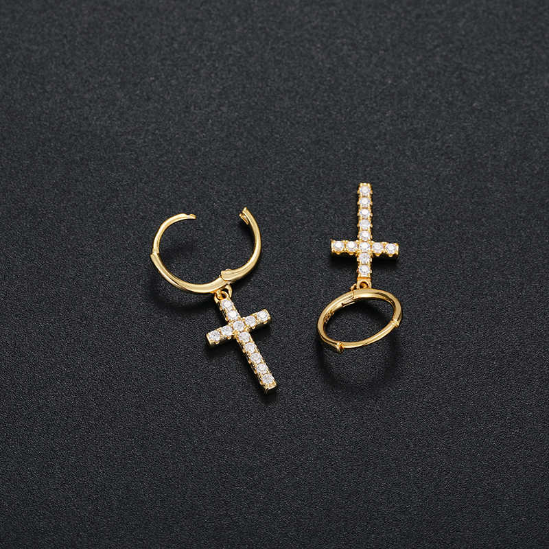 PENDIENTES COLGANTES DE CRUZ MOISSANITA VVS - PLATA 925 - ORO - Bling del Barrio