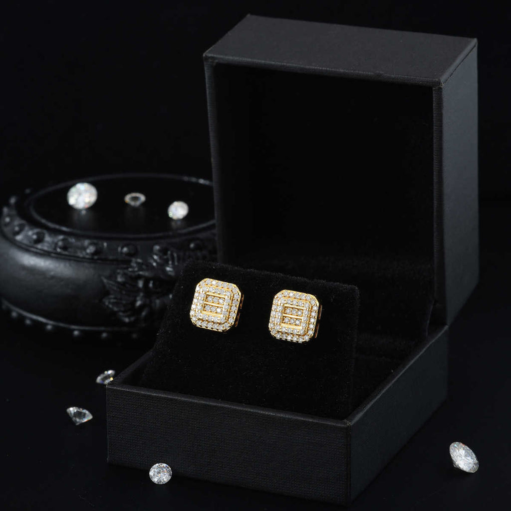 PENDIENTES CUADRADOS DE TUERCA MOISSANITA VVS - PLATA 925 - ORO - Bling del Barrio