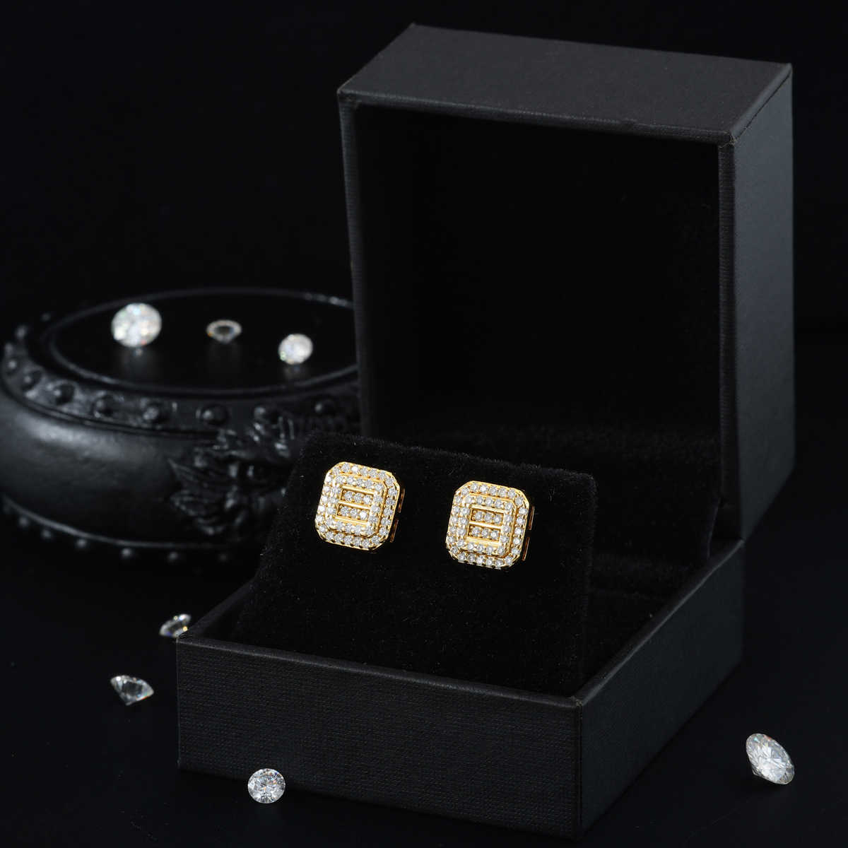 PENDIENTES CUADRADOS DE TUERCA MOISSANITA VVS - PLATA 925 - ORO - Bling del Barrio