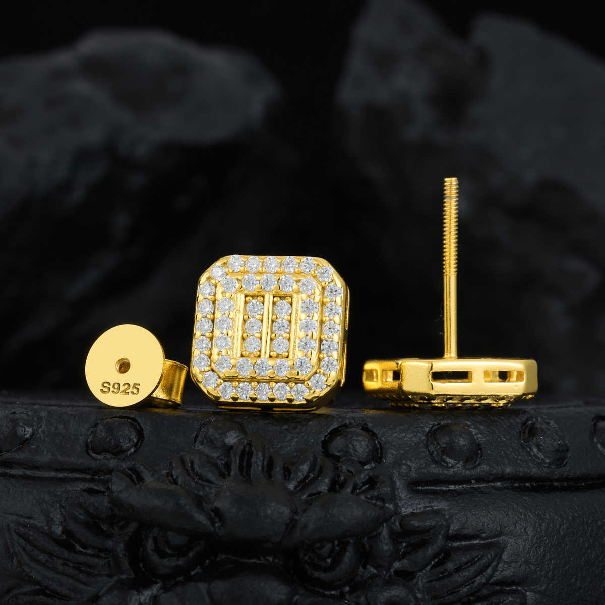 PENDIENTES CUADRADOS DE TUERCA MOISSANITA VVS - PLATA 925 - ORO - Bling del Barrio