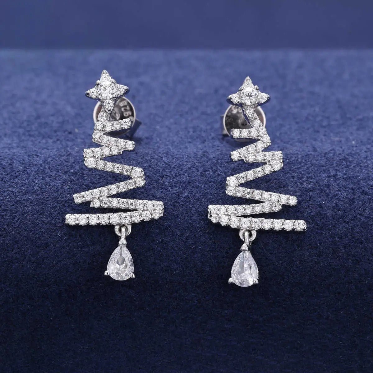 PENDIENTES DE ÁRBOL DE NAVIDAD CON MOISSANITA VVS - ORO BLANCO - PLATA 925 - Bling del Barrio