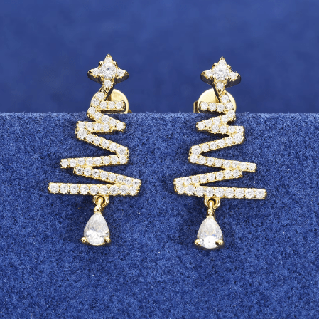 PENDIENTES DE ÁRBOL DE NAVIDAD CON MOISSANITA VVS - ORO - PLATA 925 - Bling del Barrio