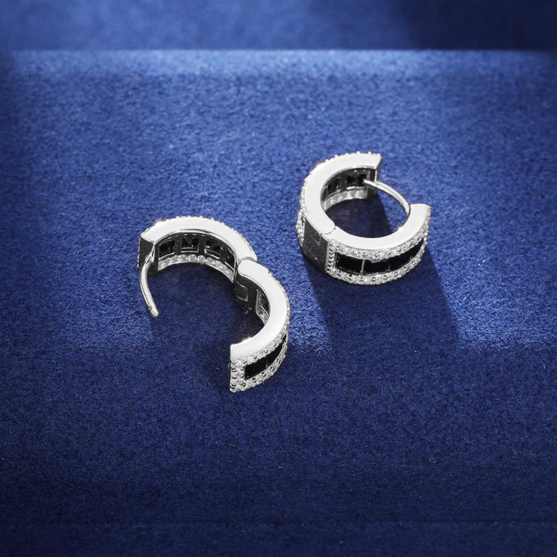 PENDIENTES DE ARO CON MOISSANITA NEGRA DE CORTE ESMERALDA - PLATA 925 - ORO BLANCO - Bling del Barrio