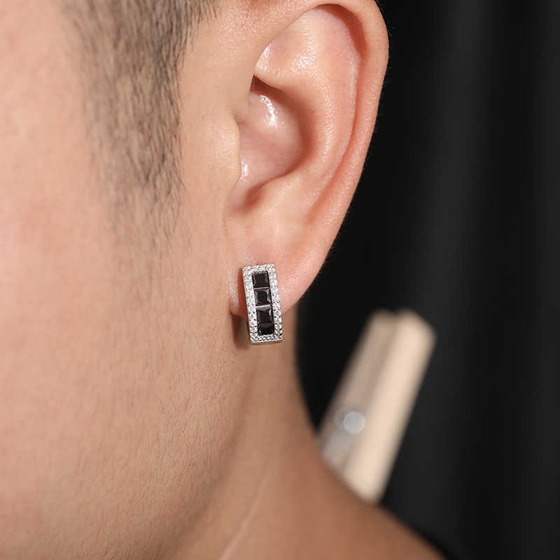 PENDIENTES DE ARO CON MOISSANITA NEGRA DE CORTE ESMERALDA - PLATA 925 - ORO BLANCO - Bling del Barrio