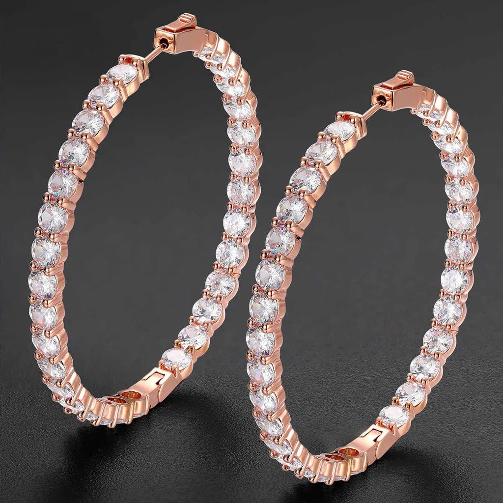 PENDIENTES DE AROS GRANDES MOISSANITA VVS 68mm - PLATA 925 - ORO ROSA - Bling del Barrio