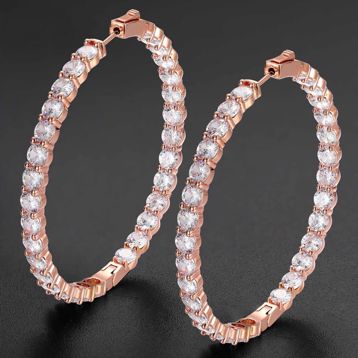 PENDIENTES DE AROS GRANDES MOISSANITA VVS 68mm - PLATA 925 - ORO ROSA - Bling del Barrio
