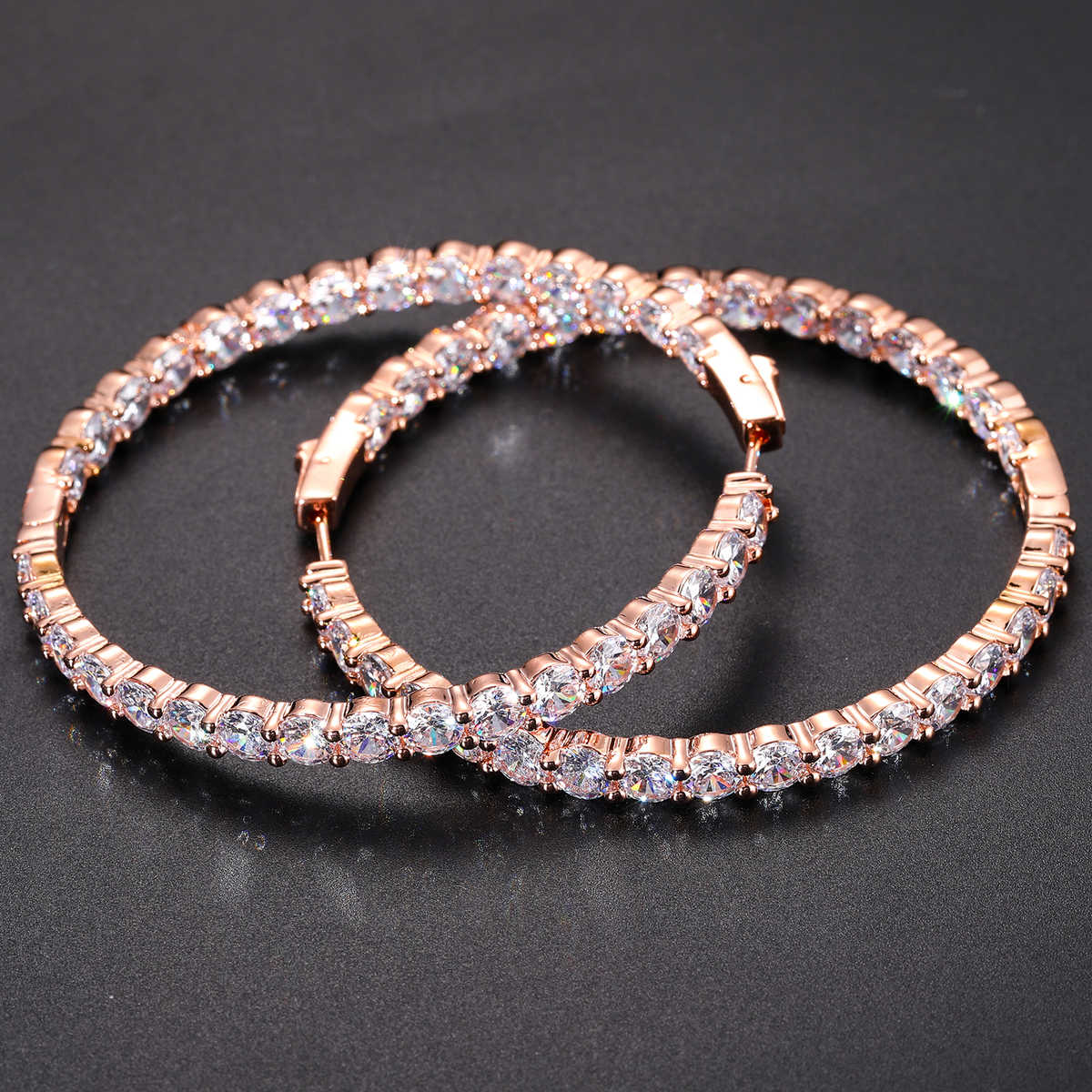 PENDIENTES DE AROS GRANDES MOISSANITA VVS 68mm - PLATA 925 - ORO ROSA - Bling del Barrio