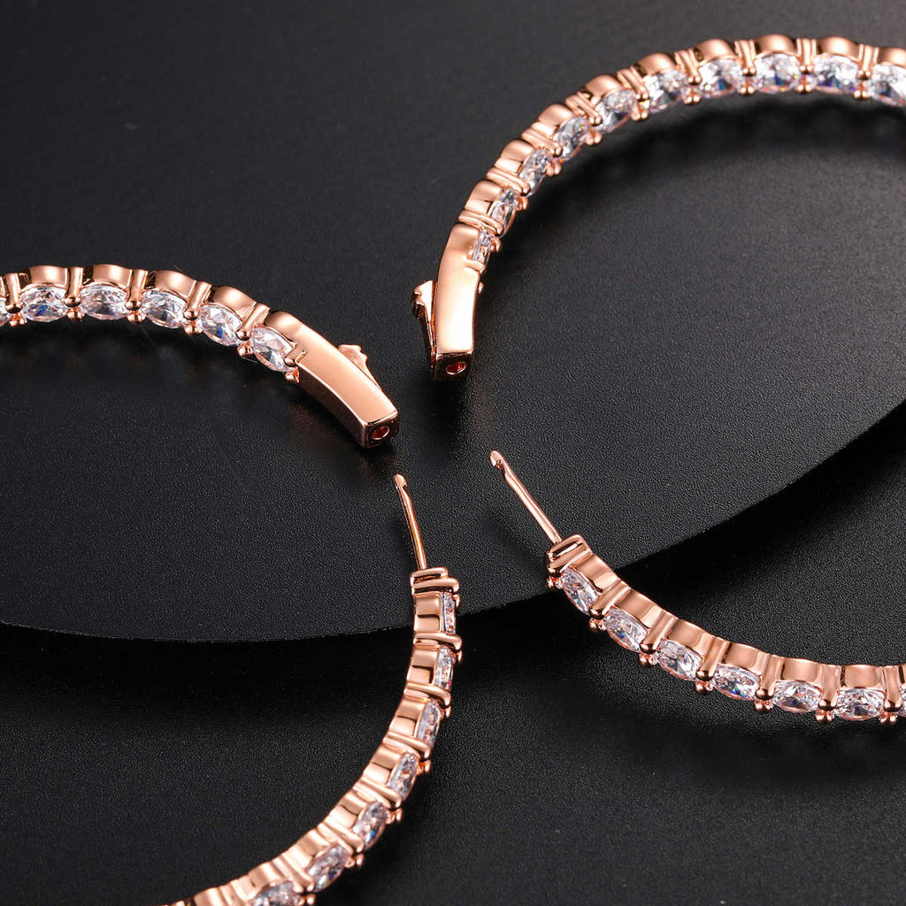 PENDIENTES DE AROS GRANDES MOISSANITA VVS 68mm - PLATA 925 - ORO ROSA - Bling del Barrio